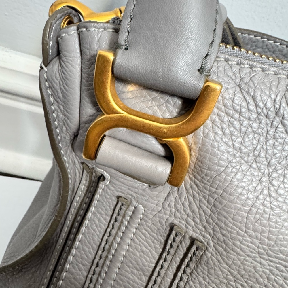 Chloe Marcie Medium Gray Leather Satchel - Picture 15 of 16